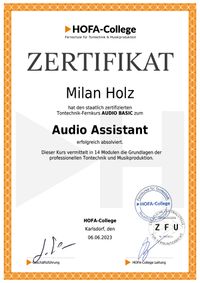 HOFA Audio Assistant Zertifikat