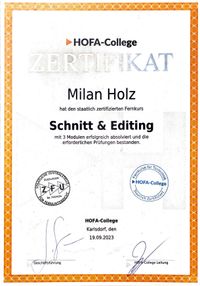 HOFA Schnitt &amp; Editing Zertifikat